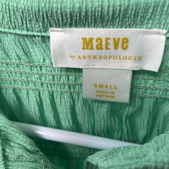 Anthropologie green smocked cropped to S - Picture 3 of 5